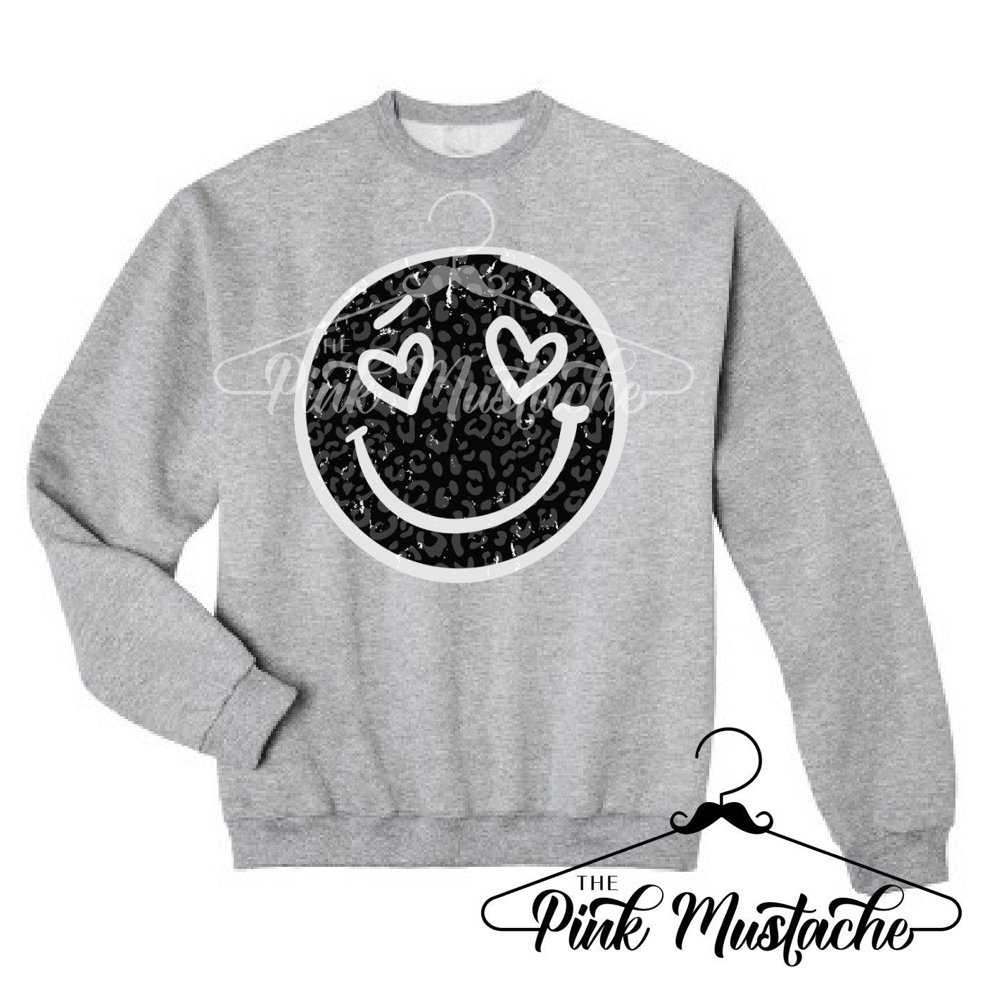 Black Leopard Distressed Smiley Face Sweatshirt/ Super Cute Unisex Sized Sweatshirt/ Youth and Adult Options