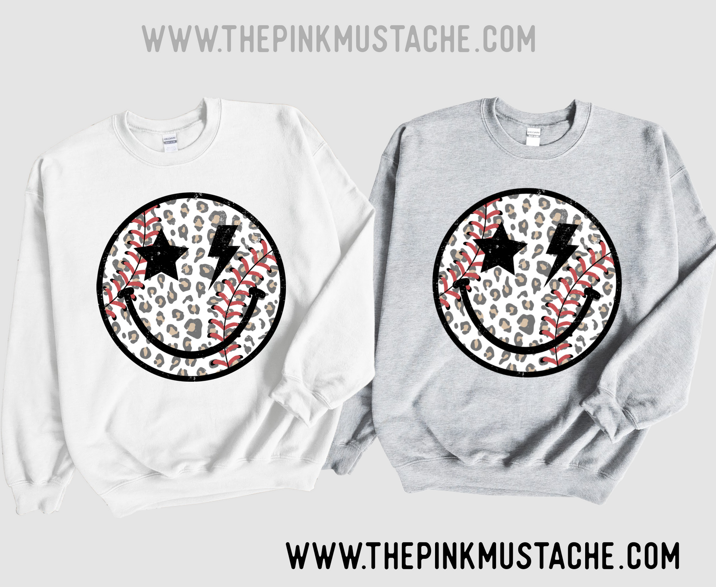 Leopard Baseball Smiley Unisex Sweatshirt/  Multiple Colors /Baseball Youth and Adult Sizes