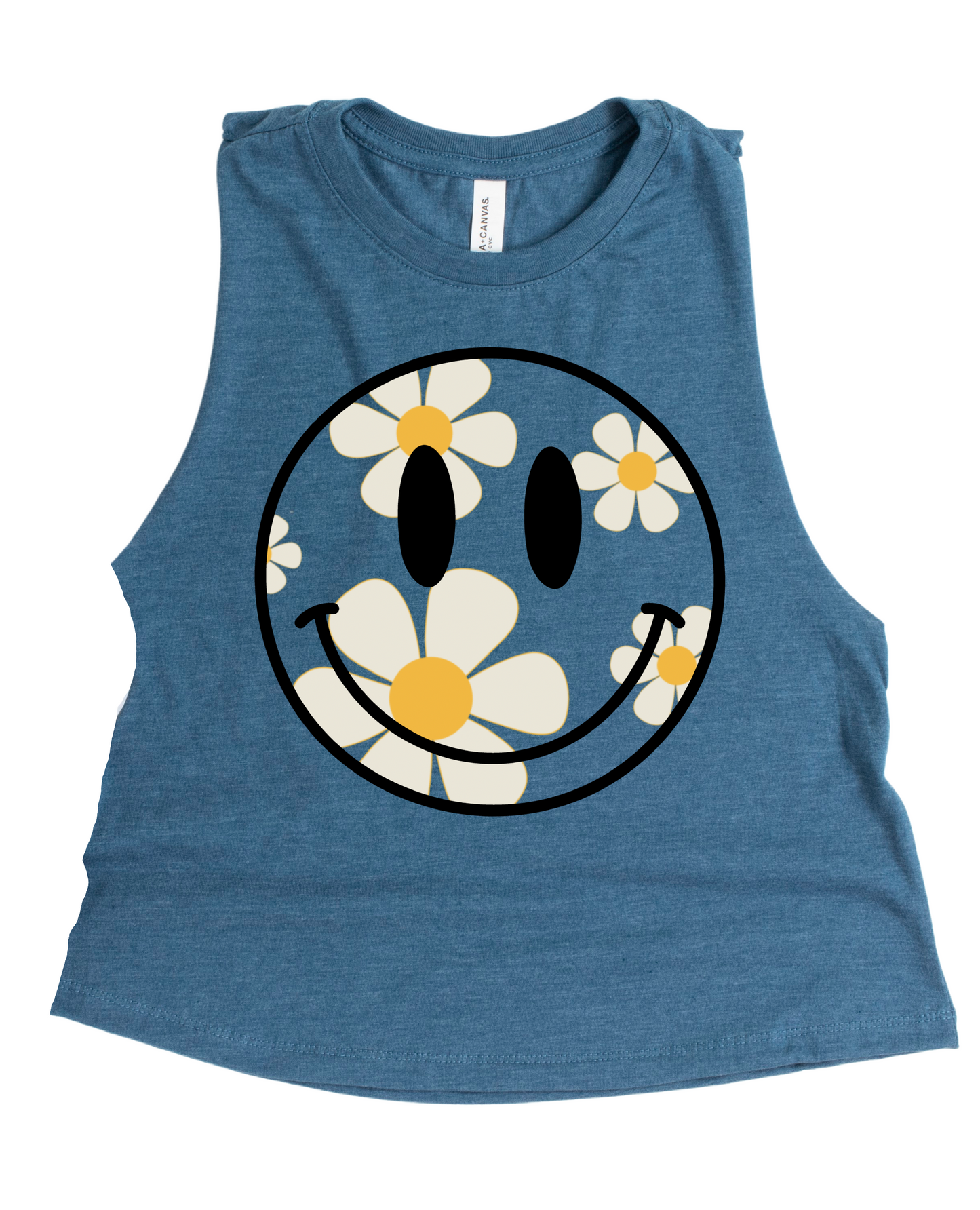 Floral Smiley Face CROPPED Racerback Tank /Funny Workout Tank
