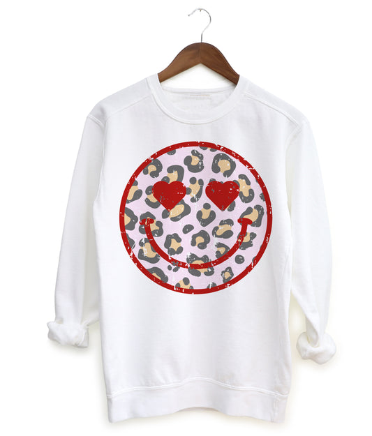 Gildan, Bella, or  Comfort Colors Heart Smiley Valentines Sweatshirt - Unisex Sweatshirt- Cowgirl Smiley - Youth and Adult Sizes