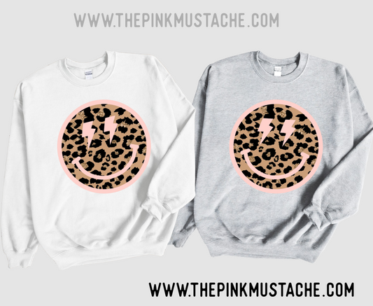 Youth and Adult Leopard Smiley Happy Face Sweatshirt