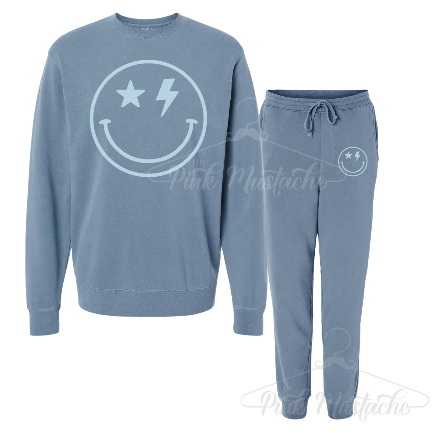 Smiley Face Rocker Joggers/ Pigment Dyed Sweatshirt/ Set - Sold Separately