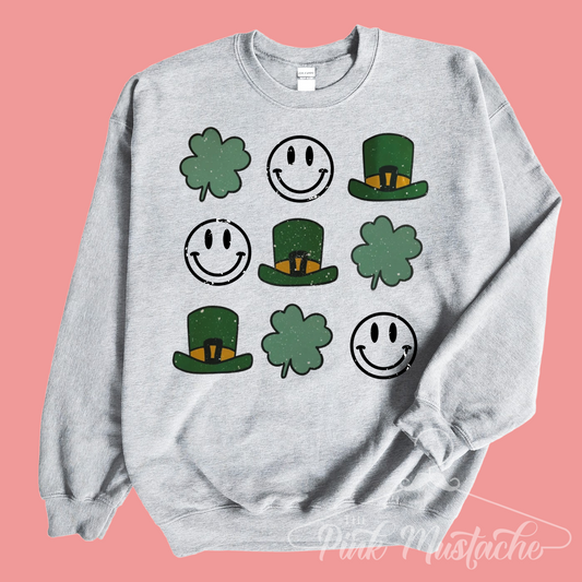 Lucky Clovers and Smiley's Sweatshirt / St Patty's Day Sweater