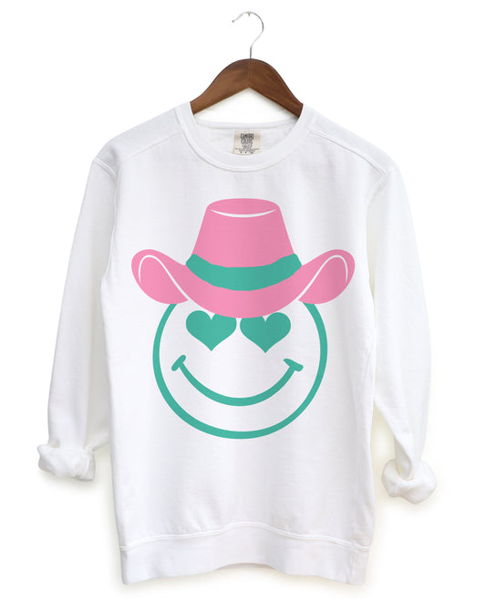 Gildan, Bella, or  Comfort Colors Cowboy Smiley Valentines Sweatshirt - Unisex Sweatshirt- Cowgirl Smiley - Youth and Adult Sizes