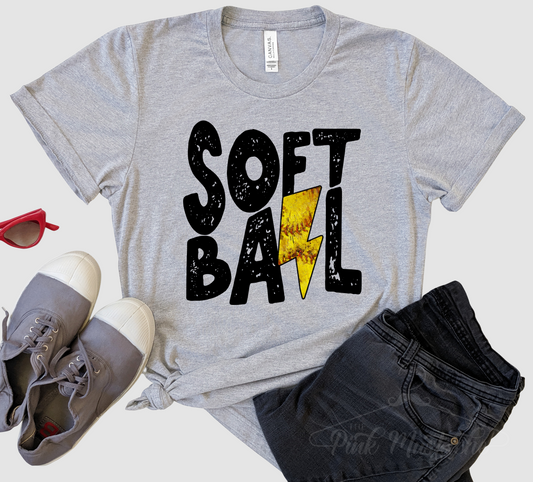 Lightning Bolt Softball Unisex Softball Soft Style Tee  / Softball Toddler, Youth, and Adult Shirt