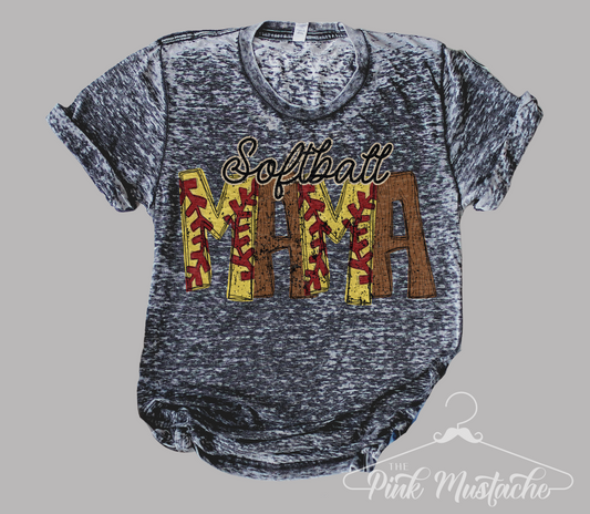 Acid Washed Softball Mama Tee/ Super Cute Dyed Tees - Unisex Sized/ Softball Life