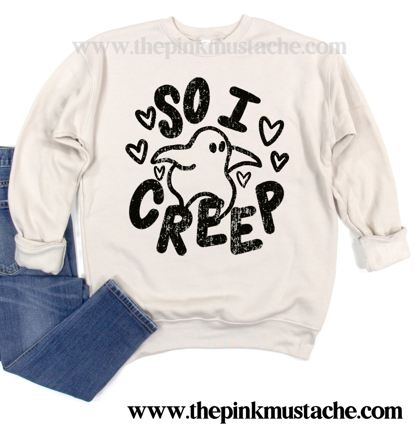 So I Creep Ghost Halloween Bella Canvas Sweatshirt - Boutique Bella Canvas Sweatshirt/ Natural Sweatshirt / Fall Style