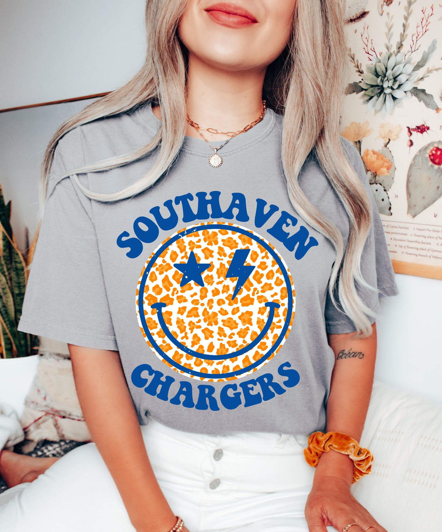 Southaven Chargers Distressed Smiley Unisex Shirt / Toddler, Youth, and Adult Sizes