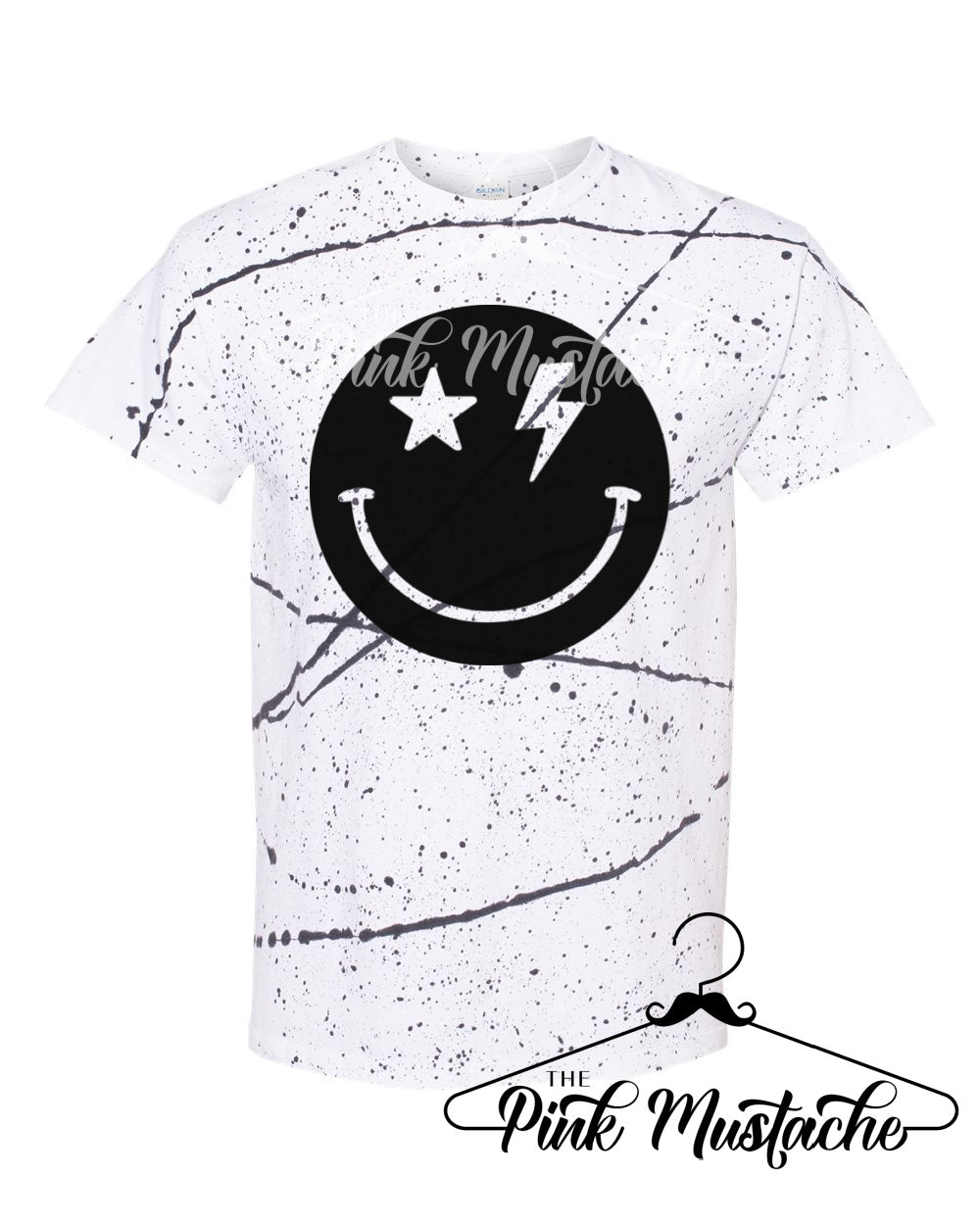 Smiley Face Retro Lightning Bolt Splatter Tee