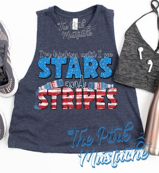 Cropped Bella Tank I'm Drinking Until I See Stars and Stripes 4th of July Racerback Tank Top