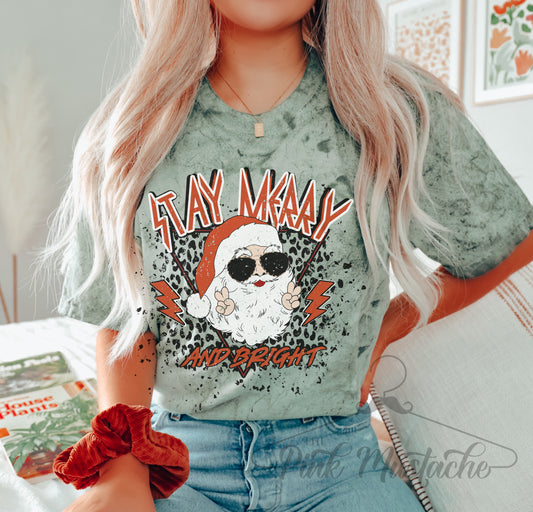 Comfort Colors Color Blast Stay Merry and Bright Shirt/ Unisex Rock N Roll Christmas Shirt
