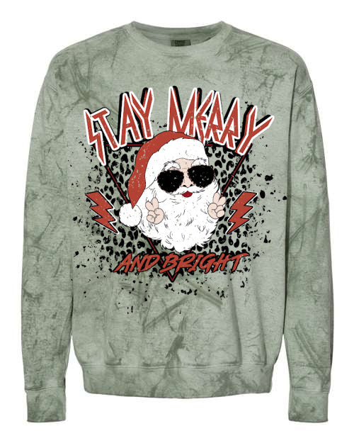 Comfort Colors Color Blast Stay Merry and Bright Santa Rock N Roll Sweatshirt/ Unisex Funny Christmas Rocker Sweatshirt