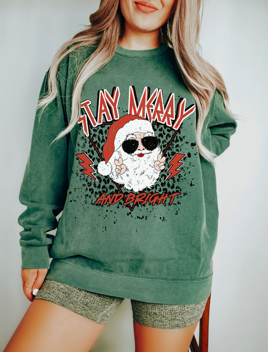 Green Comfort Colors, Gildan, or Bella Canvas Rockin' Santa - Stay Merry and Bright Christmas - Youth and Adult Sizes