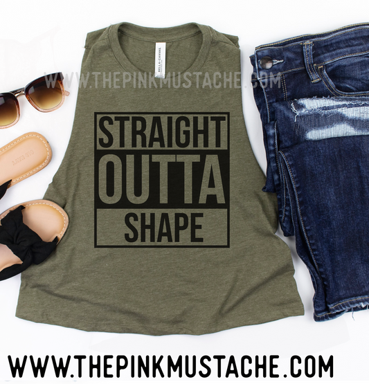 Straight Outta Shape CROPPED Racerback Tank /Funny Workout Tank