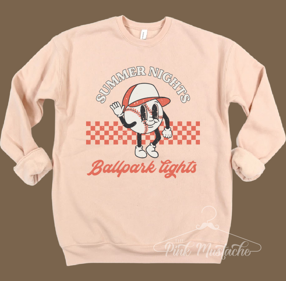 Bella Soft Style Quality Summer Nights Ballpark Lights Baseball Retro Sweatshirt