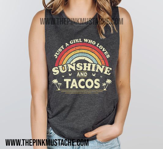 Just A Girl Who Loves Sunshine and Tacos Summer Style /Muscle Women's Tank Top / Fun Beach Cover Up Tank