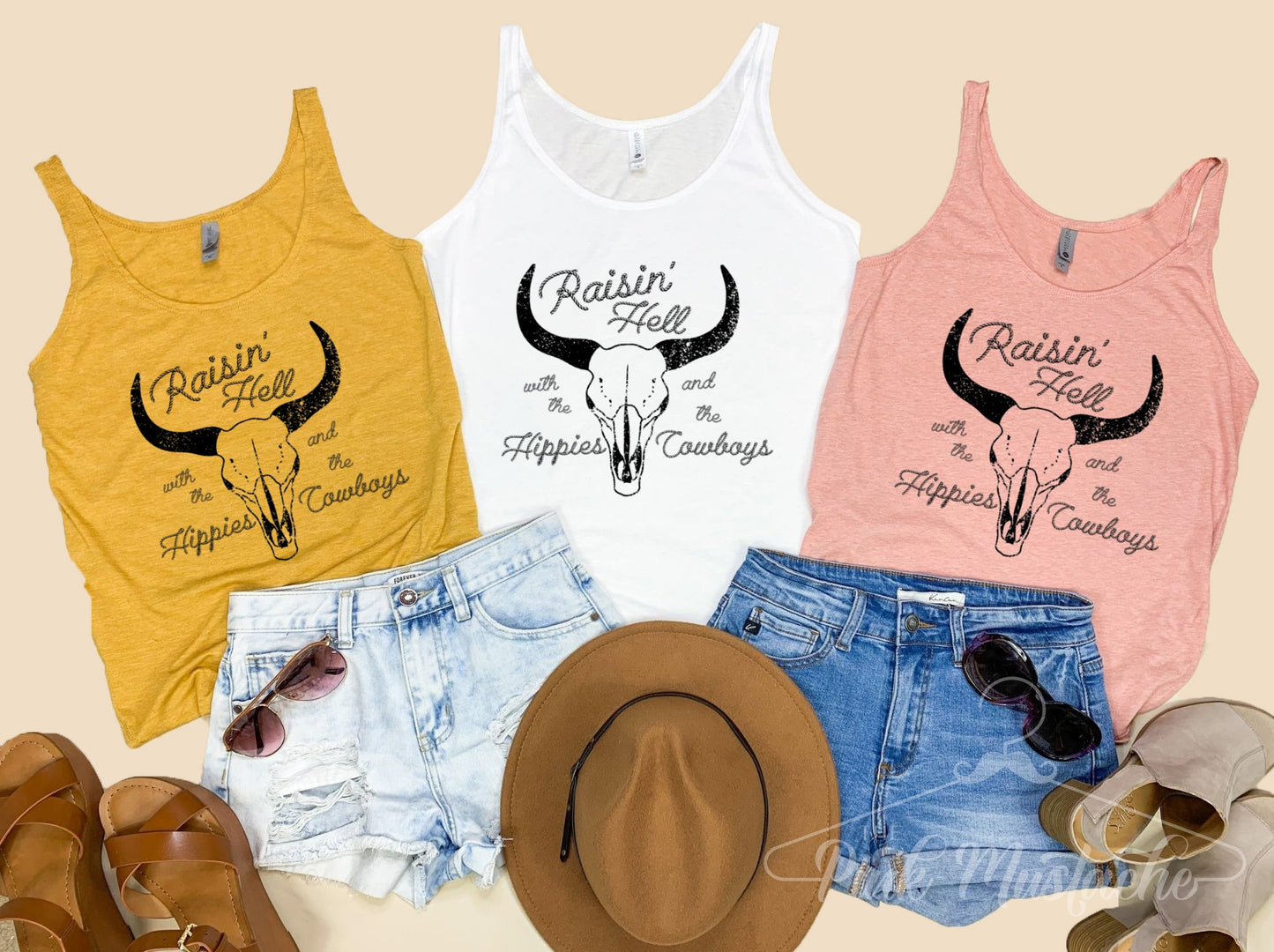 Raisin' Hell with the Hippies and Cowboys Western Style Tank Top/ Adult Sizes/ NOT FITTED