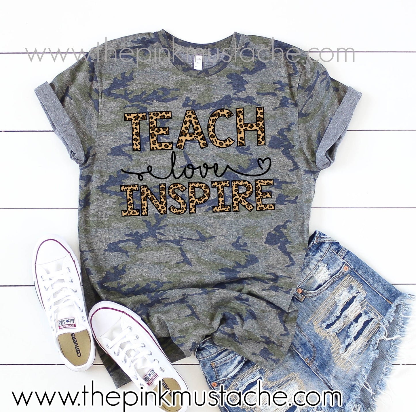 Camo Teacher Shirt / Teach Love Inspire Tee / Leopard Print