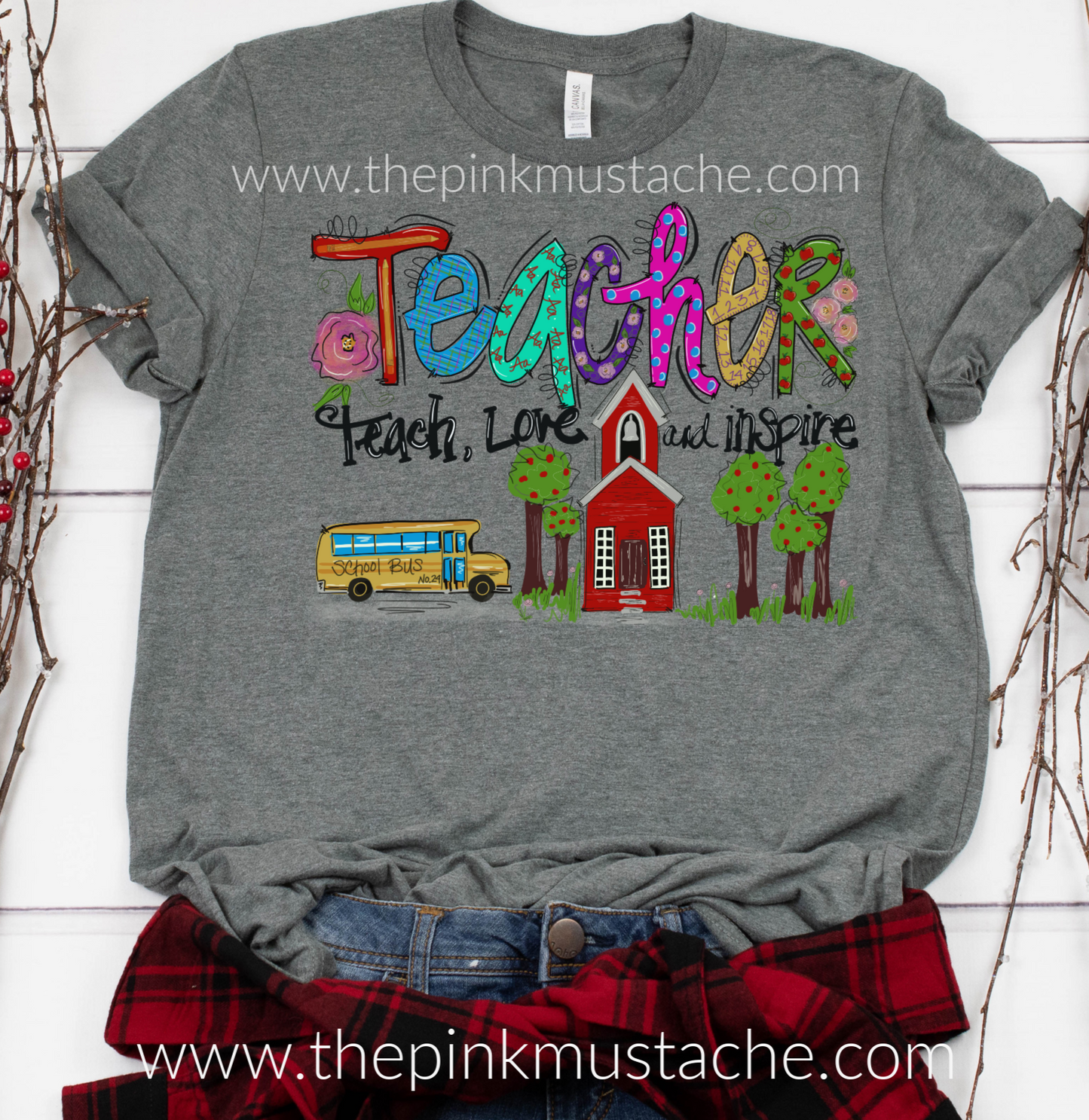 Teach Love Inspire - Hand Drawn Tee/ Teacher T-Shirt/ Teacher Appreciation Shirt