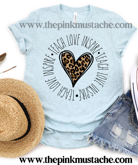 Teach Love Inspire Leopard Heart Tee/ Teacher Gifts/ Teacher Shirts/ Bella Canvas