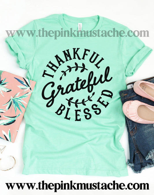 Thankful, Grateful, Blessed Tee/ Bella Canvas Fall Tee/ Fall T-Shirt / Thanksgiving Shirt