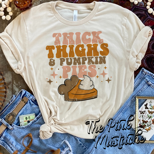 Thick Thighs and Pumpkin Pies - Unisex Sized Soft Style Tee/ Thanksgiving/ Youth and Adult Sizing Available