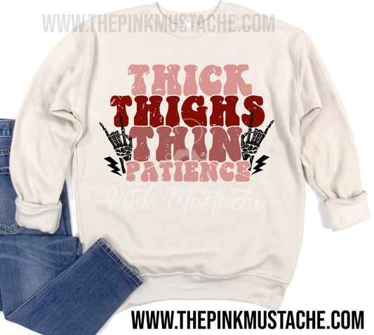 Thick Thighs Thin Patience Bella Canvas Soft Style Sweatshirt - Boutique Bella Canvas Sweatshirt/ Natural Sweatshirt /Funny MomStyle