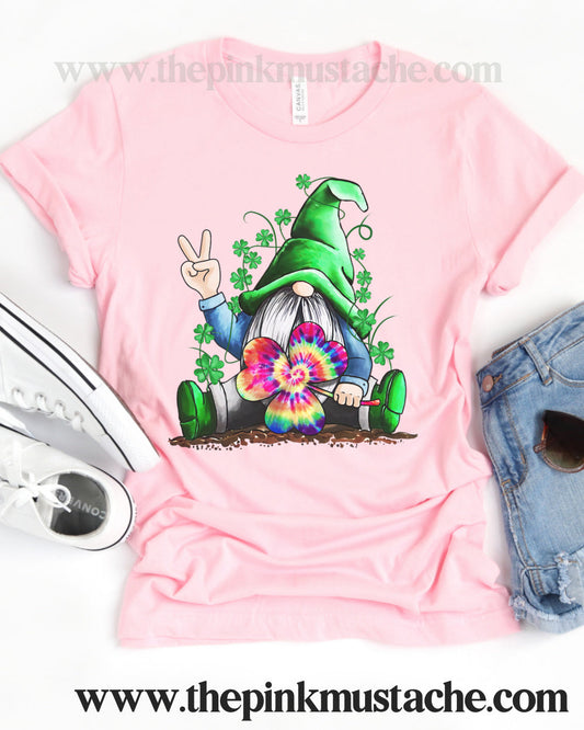 Lucky Gnome Tie Dye St Patty's Day Tee / Hippie Peace Gnome Style Tee - St Patricks Day Shirt