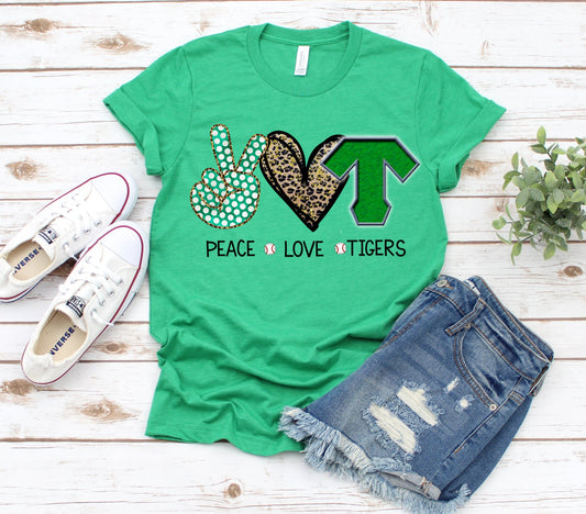 Peace Love Tigers Baseball Shirt - Unisex Green Tee