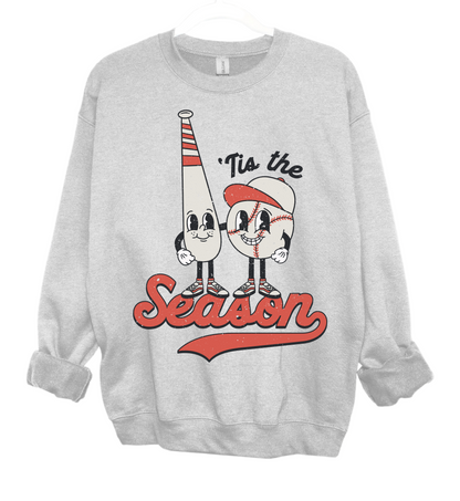 Gildan, Bella Canvas, or  Comfort Colors Baseball Tis The Season Retro Sweatshirt -Youth, Adult Sized