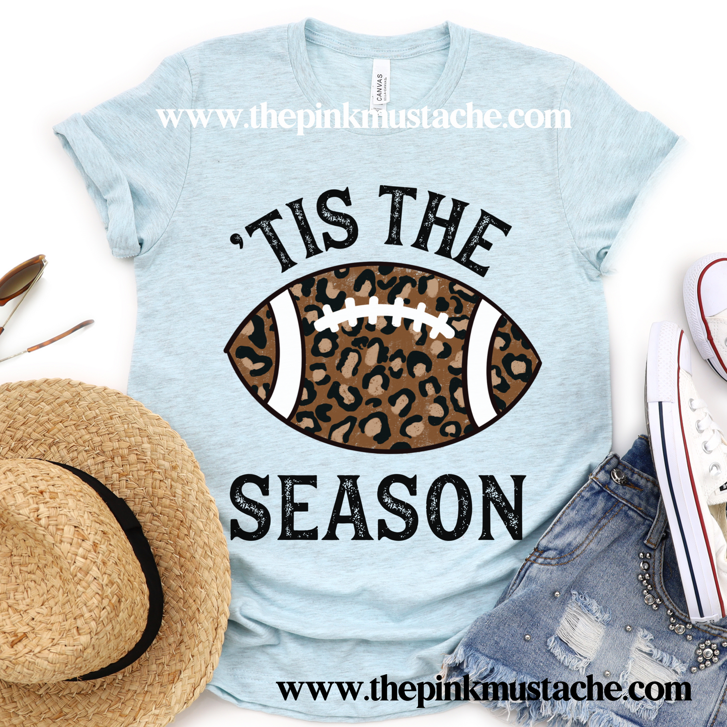 Tis The Season Football Leopard Print Tee/ Leopard Football Shirts / Bella Canvas Tees