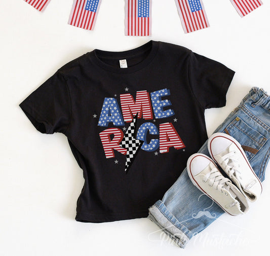 July 4th Toddler, Youth, and Adult America Lightning Shirt / Memorial Day July 4th Tee/ Retro Style Shirt