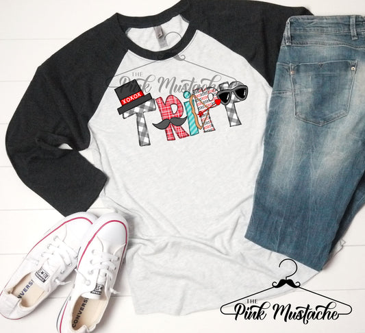 Valentines Custom Monogram Raglan - Any Name - Toddler (2T - 5T) - Youth (S-L) - And Adult (S - 3XL)