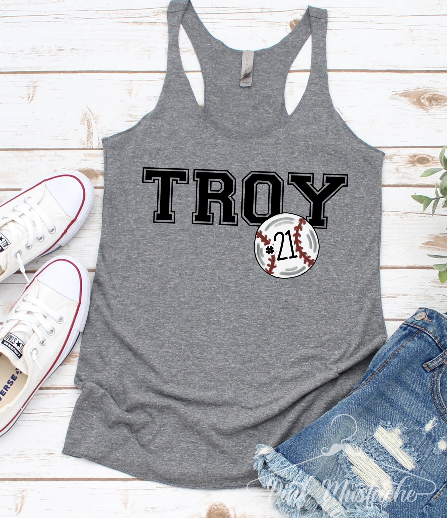 Troy Baseball with Number Soft Style Tank/ Troy Baseball Little League Shirts