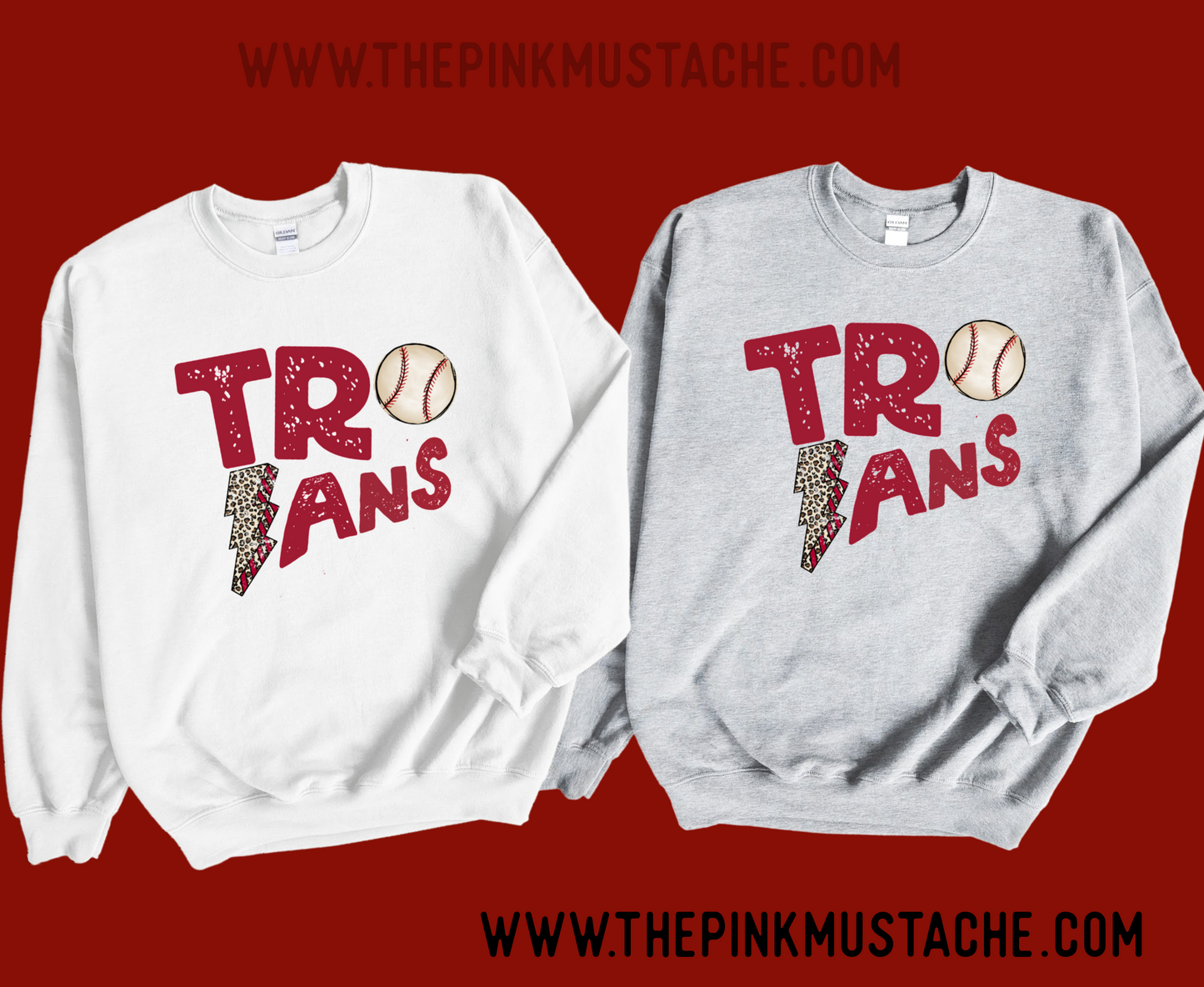 Trojans Baseball Lightning Bolt Unisex Sweatshirt/ Youth and Adult Sizes