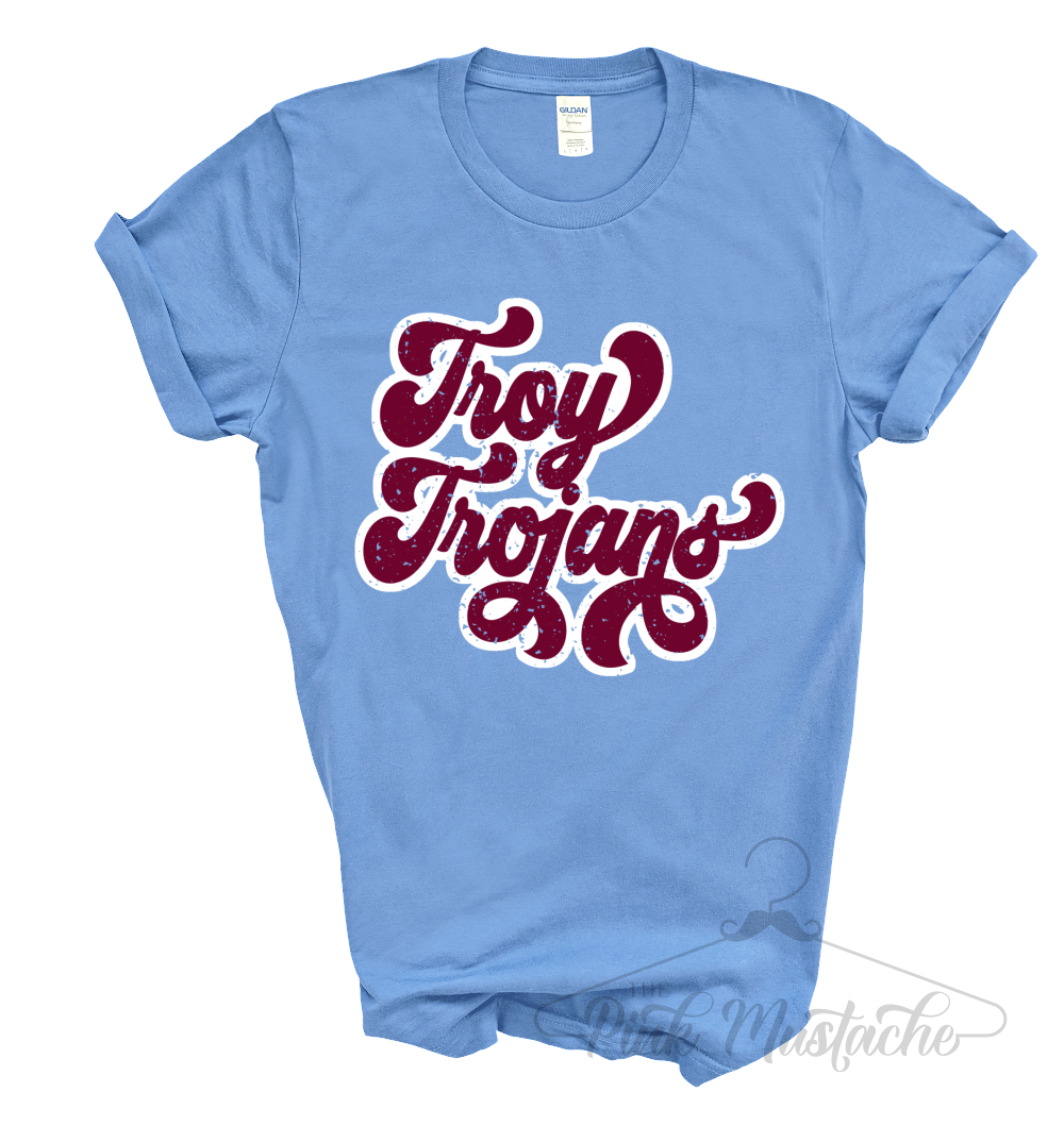 Powder Blue Troy Trojans Soft Style Tee/ Troy Baseball Little League Shirts