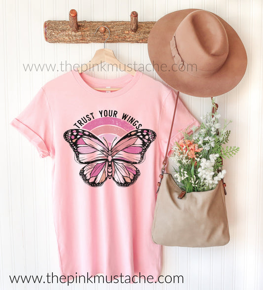 Trust Your Wings- Retro Butterfly Vibes Softstyle Bella Tee / Fun Hippie Vibes Tee/ Youth and Adult Sizing Available