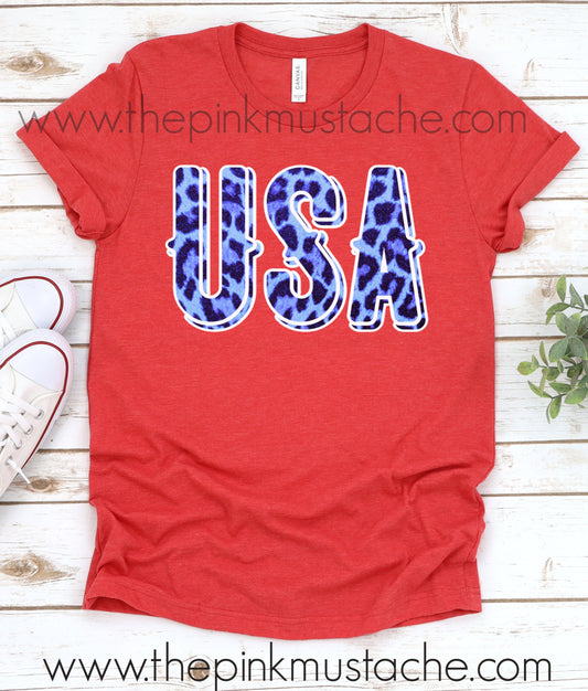 USA Cheetah Print Tee - Merica USA - Leopard Print Tee - Bella Canvas Tee