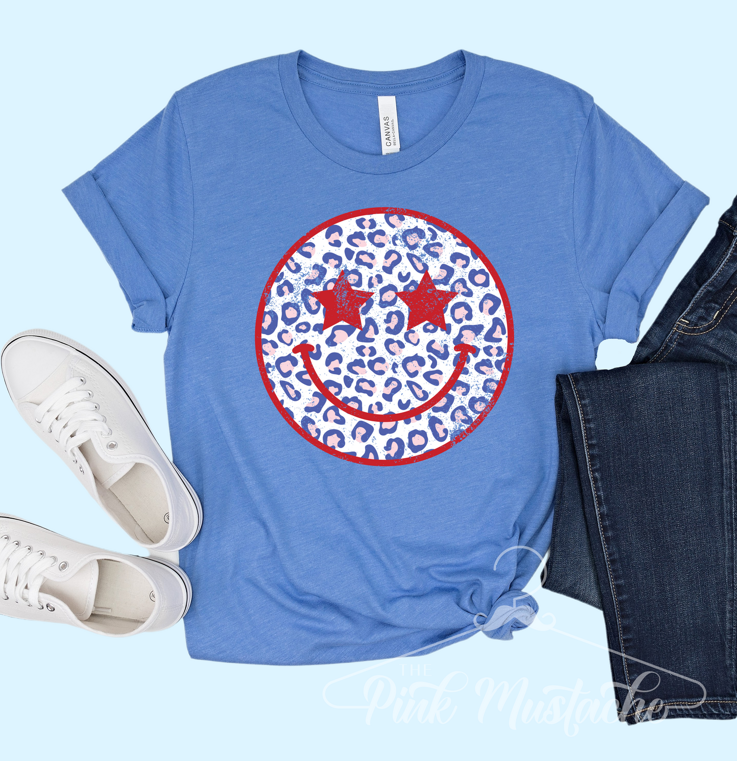 USA Leopard Smiley July 4th Toddler, Youth, and Adult Shirt / Memorial Day July 4th Tee/ Retro Style Shirt