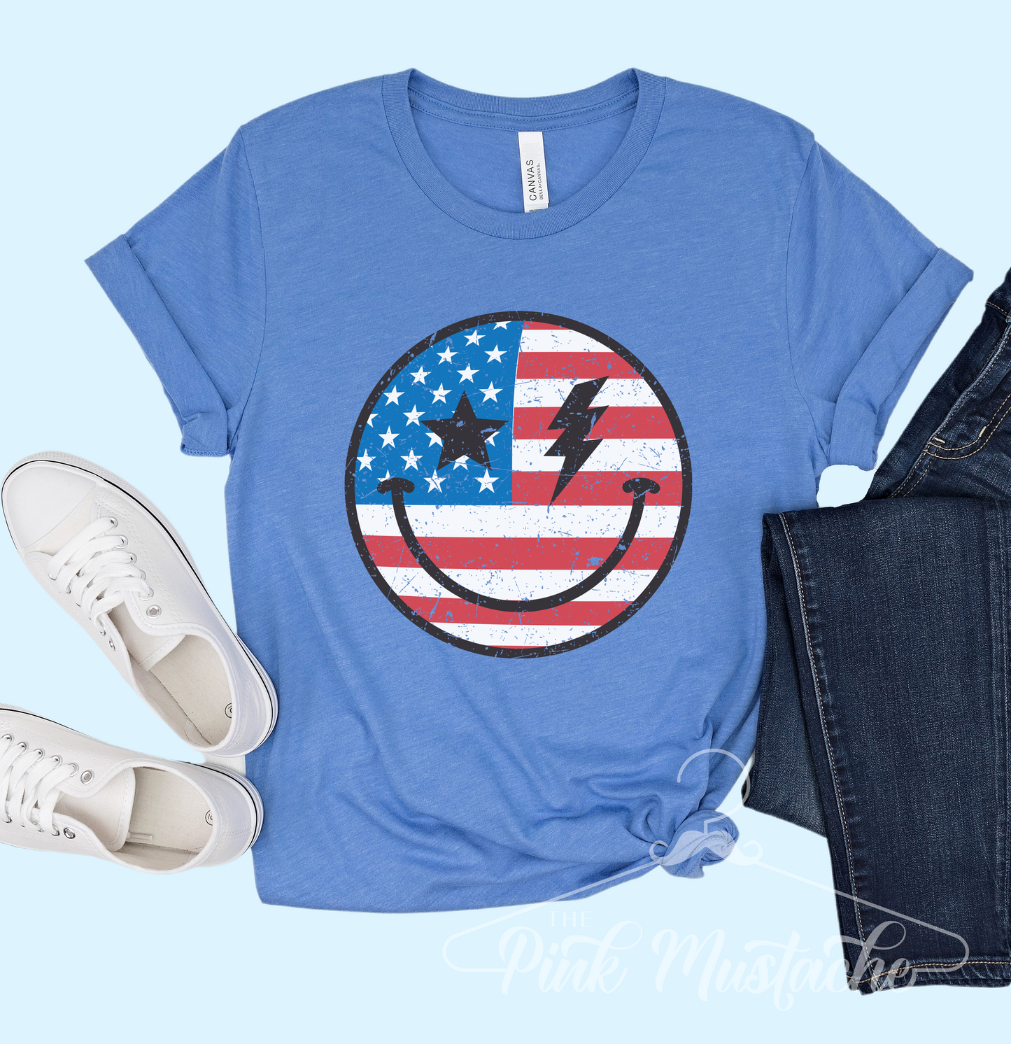 Soft Style USA Smiley Shirts / Patriotic Happy Tees Memorial Day July 4th / Retro Style/ Toddler - Youth - Adult Sizing