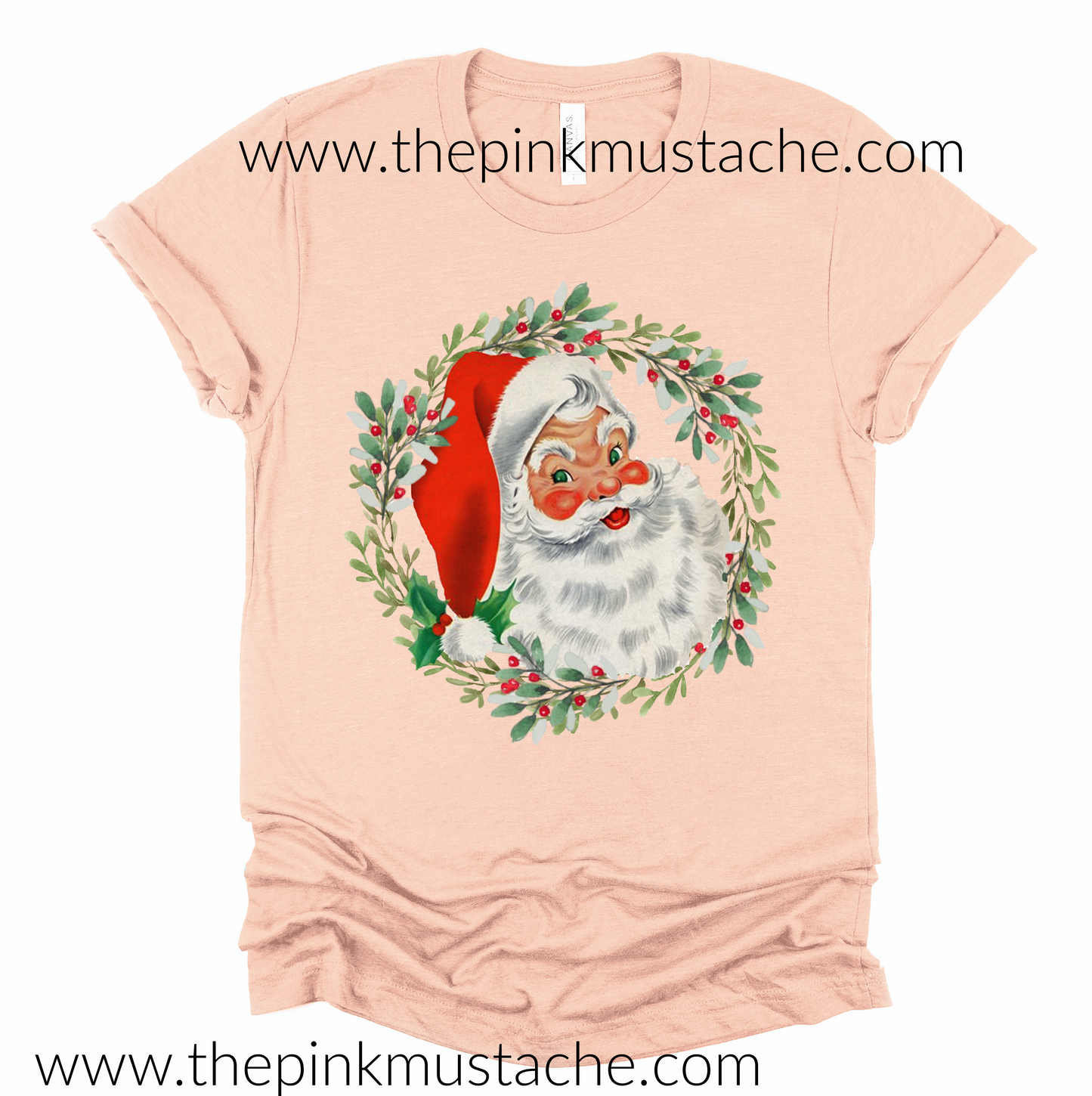 Vintage Santa Christmas Wreath Soft Style Tee /Christmas Tees / Youth and Adult Sizes Available
