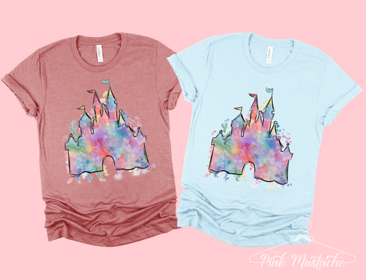 Watercolor Castle Tee - Disney World or Disneyland Group Trip Shirts - Watercolor Disney Tee