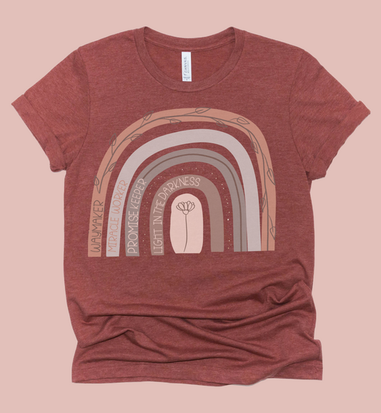 Soft Style Way Maker, Miracle Worker, Promise Keeper, Light In The Darkness Rainbow  - Crawford Fundraiser - Tee/ Toddler, Youth, and Adult Sizes Available