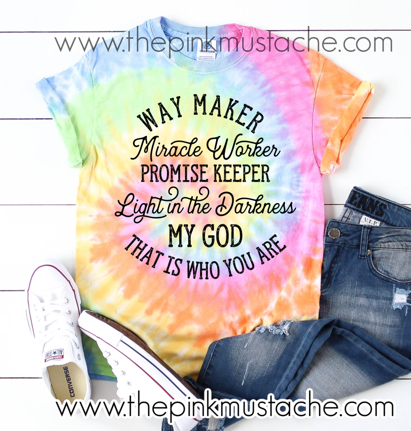 Tie Dye Way Maker, Miracle Worker, Promise Keeper, Light In The Darkness- Religious T-Shirt