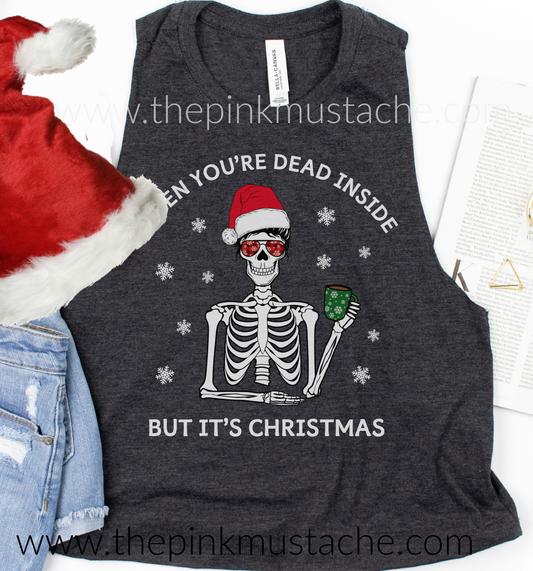 When You're Dead Inside But It's Christmas Skull Funny Cropped Tank / Christmas Workout Tank