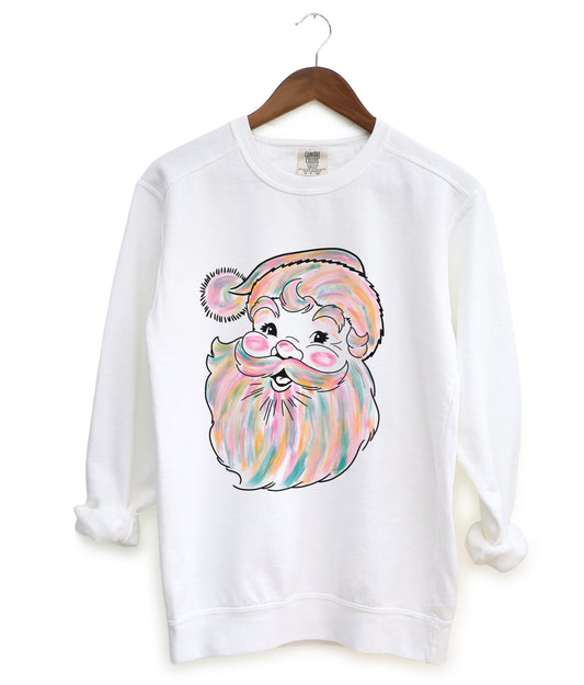 Comfort Colors Christmas Sweatshirt - Unisex Sweatshirt- Vintage Pink Santa Hand Drawn