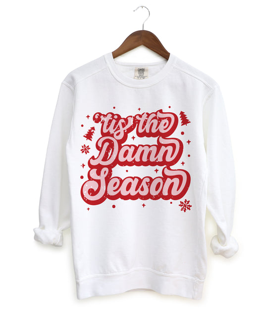 Comfort Colors Christmas Sweatshirt - Unisex Sweatshirt- Tis The Damn Season - Funny Christmas
