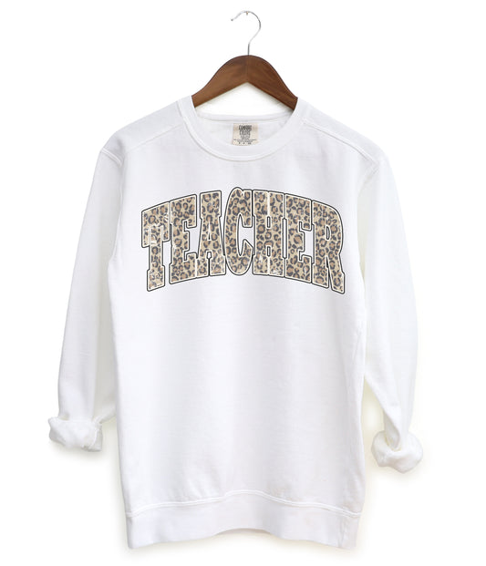 Comfort Colors, Gildan, or Bella Canvas - Teacher Leopard University Sweatshirt/ Teacher Gifts