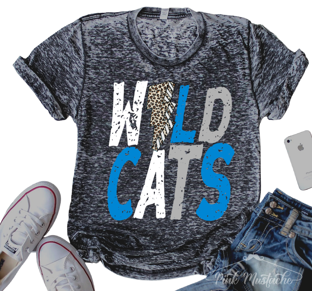 Acid Washed Blue Wildcats Distressed Unisex Shirt / Wildcats Shirt / Mississippi Shirt