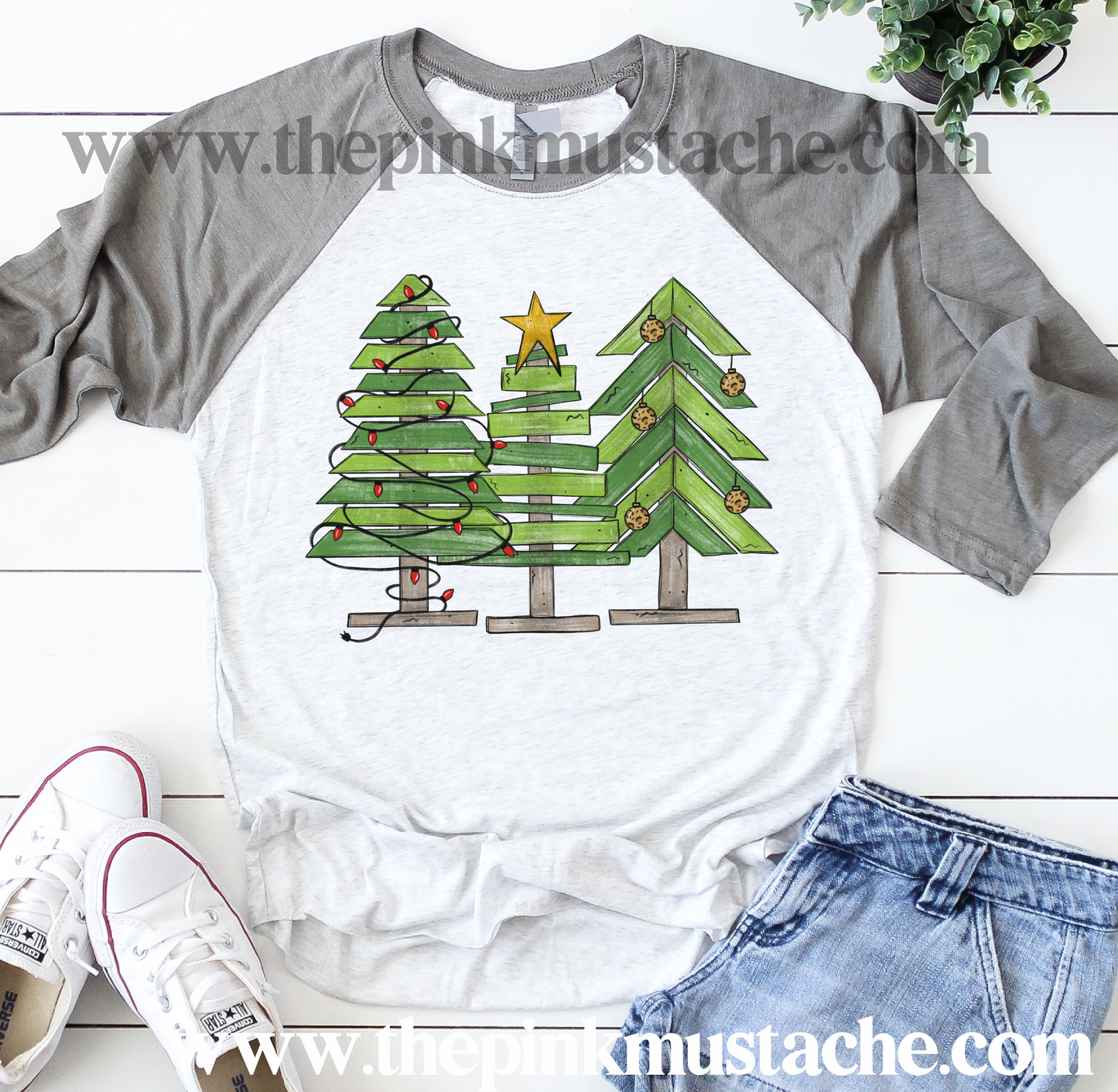 Cute Wooden Christmas Tree Raglan /Youth and Adult Sizing/ Christmas Boutique Graphic Raglan